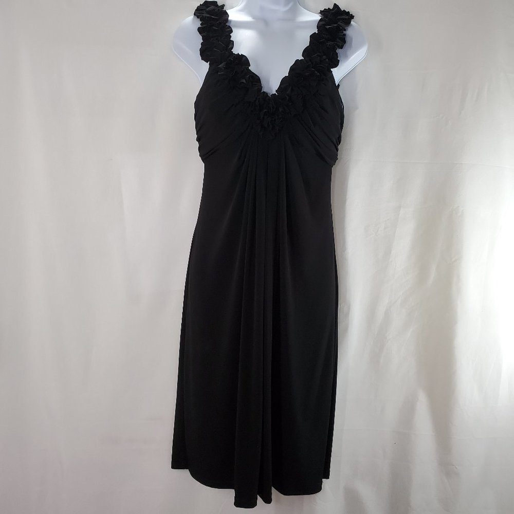 Women’s Black Ruffle V Neck Dress Built in Bra